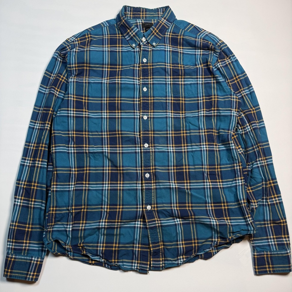 J Crew Mens XL Blue Plaid Oxford Cotton Button Down Long Sleeve Shirt